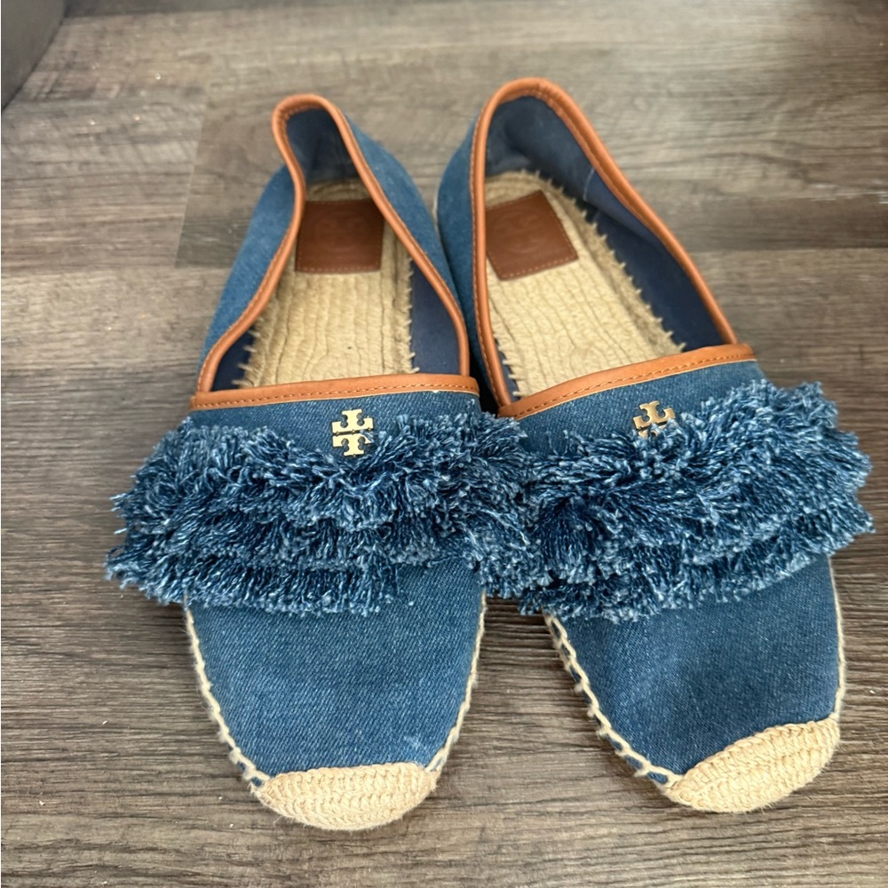 Tory Burch Denim Blue Fringe Espadrilles